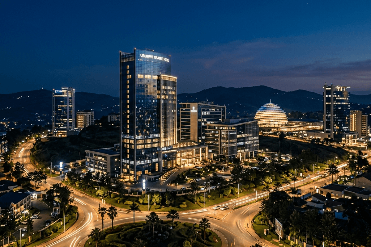 Kigali, Rwanda skyline at night, the site of the first SAAAS reference node